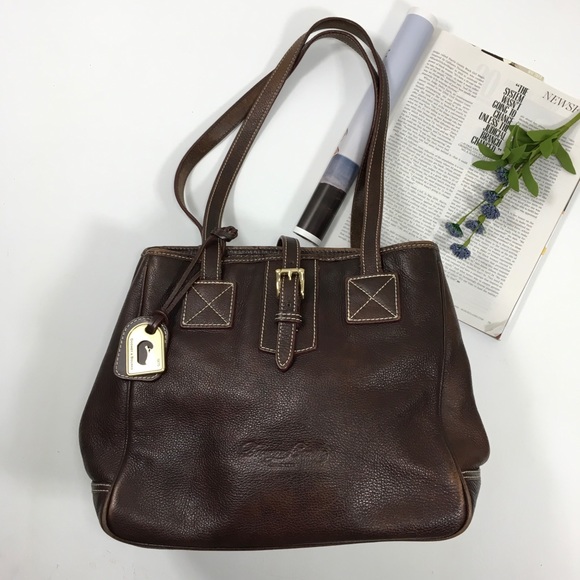 Dooney & Bourke | Bags | Dooney Bourke Vntg Brown Leather Tote Bag ...